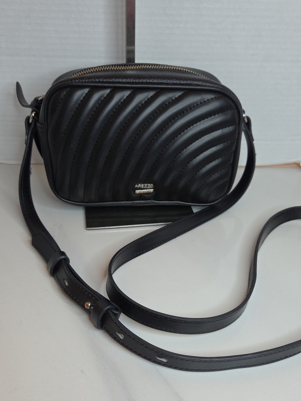 Arezzo Black Quilted Crossbody Camera Bag